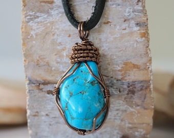 Mens Turquoise Necklace, Genuine Turquoise Pendant, Stone Necklace Men, 11th Anniversary, Husband Gift