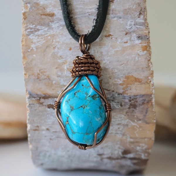 Mens Turquoise Necklace, Genuine Turquoise Pendant, Stone Necklace Men, 11th Anniversary, Husband Gift