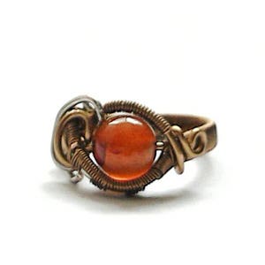 Sardonyx Ring, Orange Stone Ring, Wire Wrapped Stone Ring, August Birthstone Ring, 30th Birthday Gift for Her, Girlfriend Gift image 1