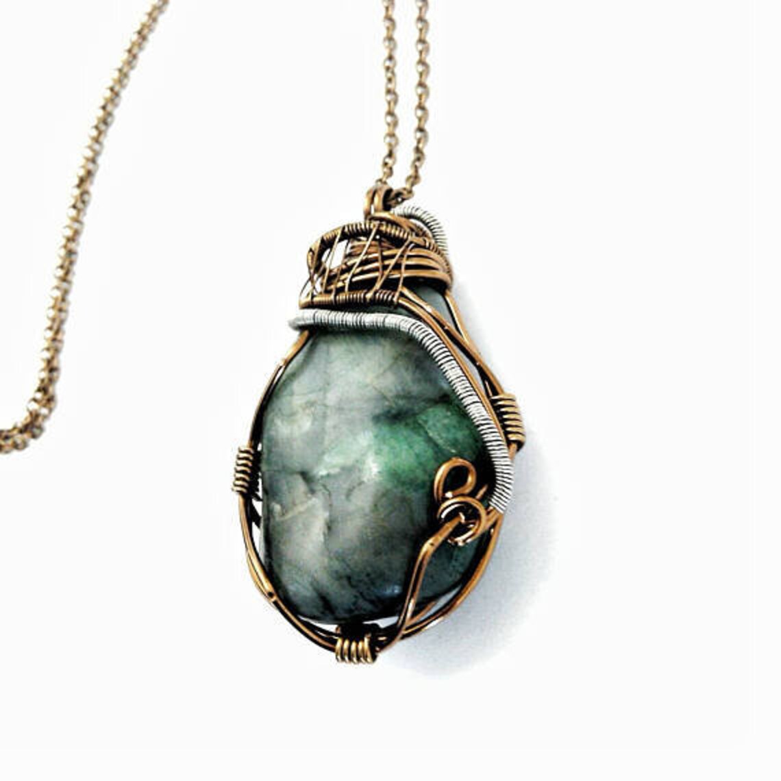 Mens Emerald NecklaceMay Birthstone Necklace Wire Wrapped Etsy