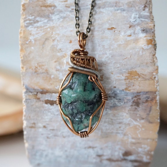 Raw emerald pendant best sale