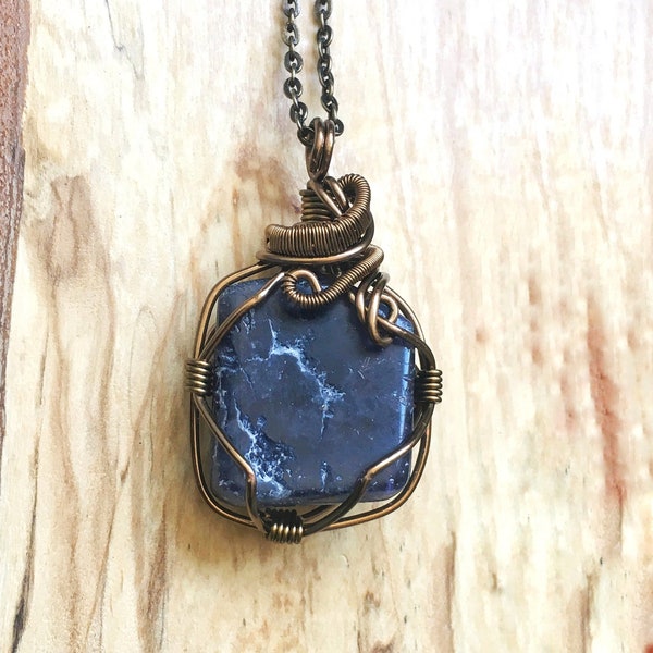 Sapphire Necklace, September Birthstone, Wire Wrapped Pendant, Anniversary Gifts for Wife