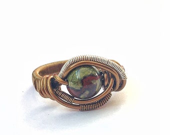 Dragon Blood Ring, Wire Wrapped Stone Ring, Mens Crystal Ring, One Year Anniversary Gift for Boyfriend