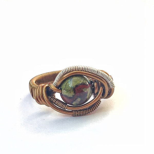 Dragon Blood Ring, Wire Wrapped Stone Ring, Mens Crystal Ring, One Year Anniversary Gift for Boyfriend