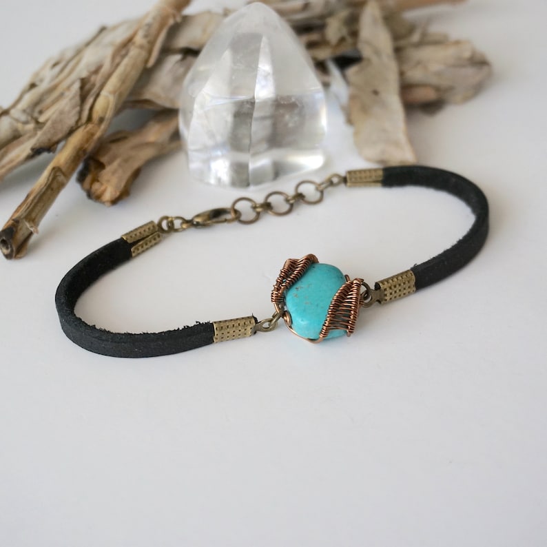 Turquoise Bracelet Men Mens Leather Bracelet Mens Adjustable Etsy