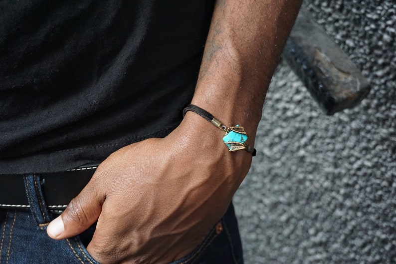 Turquoise Bracelet Men Mens Leather Bracelet Mens Adjustable Etsy