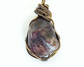 Raw Ruby Necklace -July Birthstone Necklace -Womens and Mens Ruby Pendant -Mens Crystal -Wire Wrapped Pendant-Healing Crystal