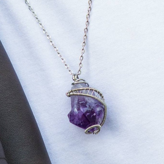 Amethyst crystal cheap necklace mens