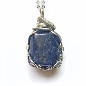 Raw Sapphire Necklace, September Birthstone, Wire Wrapped Pendant, Mens Crystal Necklace, Anniversary Gifts for Men