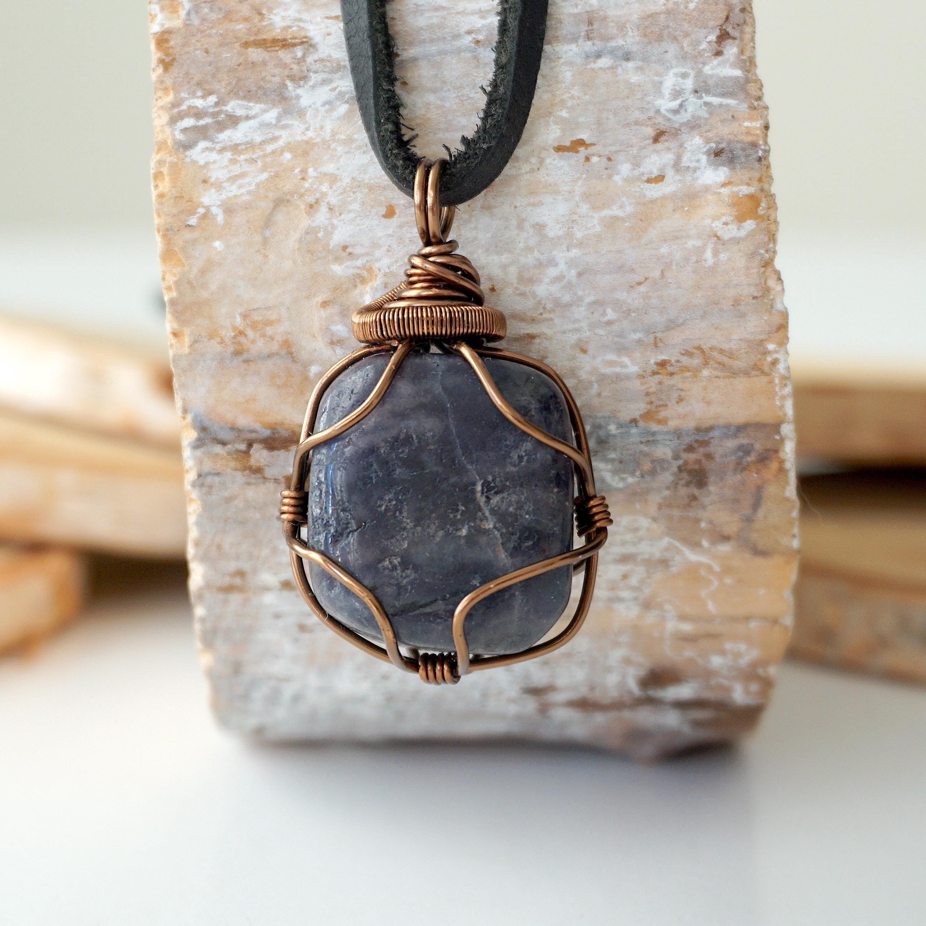 Wire Wrapped Blue Sapphire Pendant Necklace – Natural Crystal