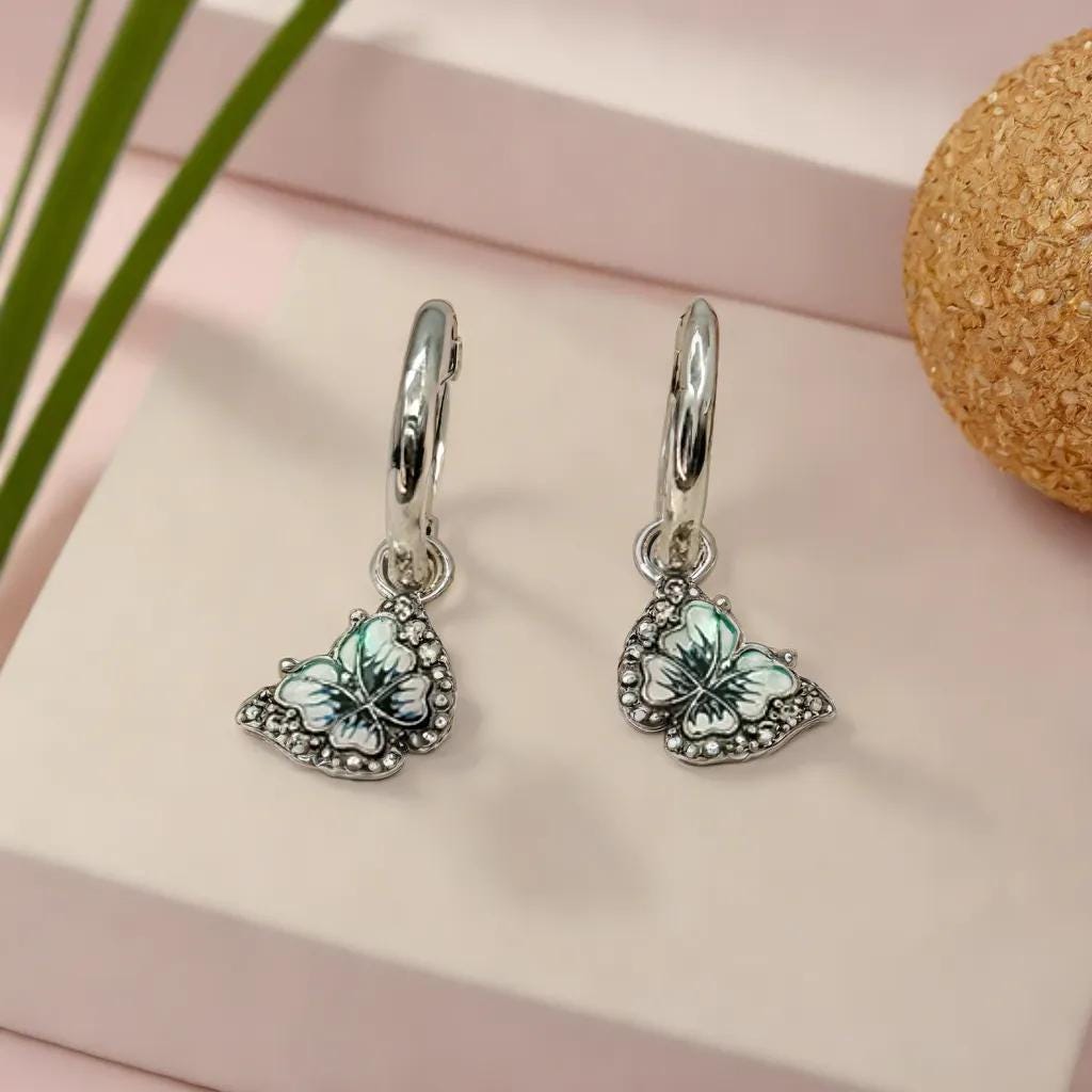 Butterfly Jewelry Set - Necklace And Earrings In Various Colors, Acrylic & Zinc Alloy