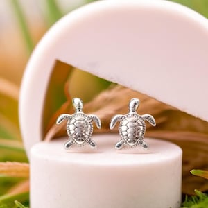 Quirky & Cute Sterling Silver Turtle Stud Earrings, Tiny, Stainless Steel-Backed Studs, Perfect for a Playful Touch to Your Style.