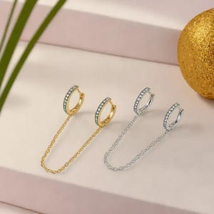 Chic Minimalist Pave Duo Chain Earrings, Gold & Silver Diamond Ear Chains, Trendy Accessory for Effortless Elegance, Women's Jewellery!