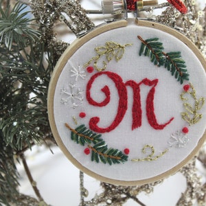 Monogram Christmas Ornament Hand Embroidery Pattern image 1