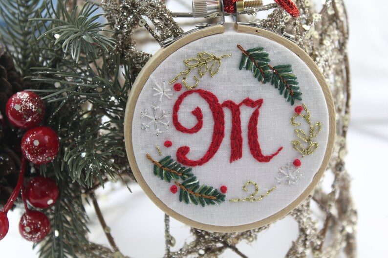 Monogram Christmas Ornament Hand Embroidery Pattern image 1