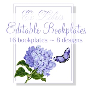 Editable Bookplates, Printable Bookplates, Hydrangea Theme, Bookworm Gift, Book Club Gift