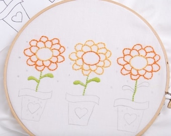 Zinnia Embroidery Pattern Flower Embroidery Design Summer Flower Embroidery Zinnia Hand Embroidery Design