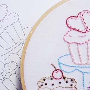 Cupcake Embroidery Pattern Hand Embroidery Cupcakes Pattern Cupcake Embroidery Design image 1