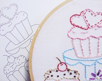 Cupcake Hand Embroidery Pattern, Whimsical Designs (PDF Pattern)