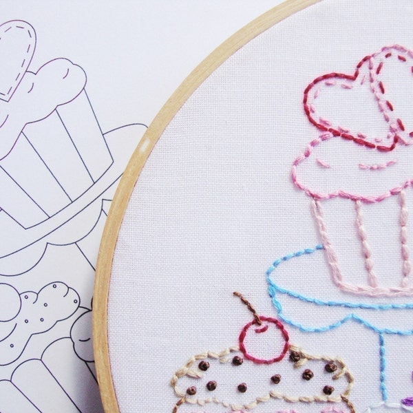 Cupcake Embroidery Pattern Hand Embroidery Cupcakes Pattern Cupcake Embroidery Design