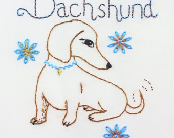 Dachshund Embroidery Design Doxie Pattern Hand Embroidery Wiener Dog Sausage dog design instant download pdf