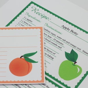 Tarjetas de recetas de frutas 4 x 6 Tarjeta de receta editable Manzana Melocotón Cereza Fresa Tarjeta de receta digital Regalo de despedida de soltera imprimible