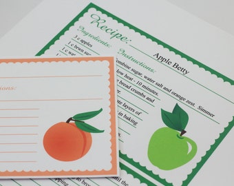 Fruit Recipe Cards 4 x 6 Editable Recipe Card Apple Peach Cherry Strawberry Digital Recipe Card Bridal Shower Gift Printable