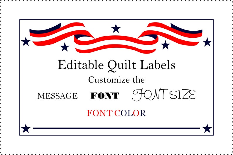 Patriotic Quilt Labels Editable Printable Quilt Labels image 1