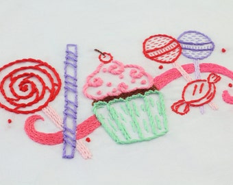 Candy Embroidery Design Candy and Sweets Hand Embroidery Pattern Cupcake Design