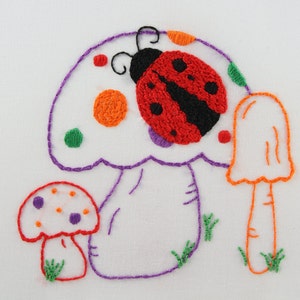 Ladybug Embroidery Pattern Mushroom design hand embroidery pattern image 3