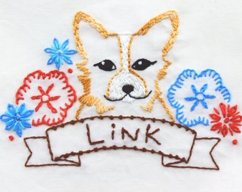 Corgi Embroidery Design Hand Embroidery Pattern Dog Embroidery Design Corgi Dog Design