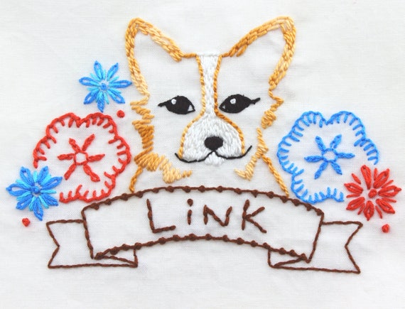 Corgi Embroidery Pattern, Hand Stitch Dog Design (PDF Pattern)