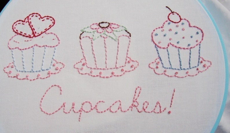 Cupcake Embroidery Pattern Hand Embroidery Cupcakes Pattern Cupcake Embroidery Design image 3