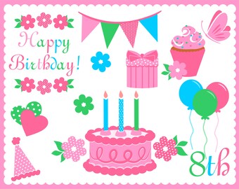 Birthday Clipart Digital Elements PNG Transparent Background 600 dpi Clip Art Party Invitations Scrapbooking