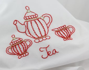 Embroidery Pattern, Hand Embroidery Tea Embroidery Pattern Teapot design tea cup pattern