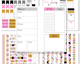 Planner Calendar Printable Planner Stickers Planner Inserts Week On One Page Horizontal Layout