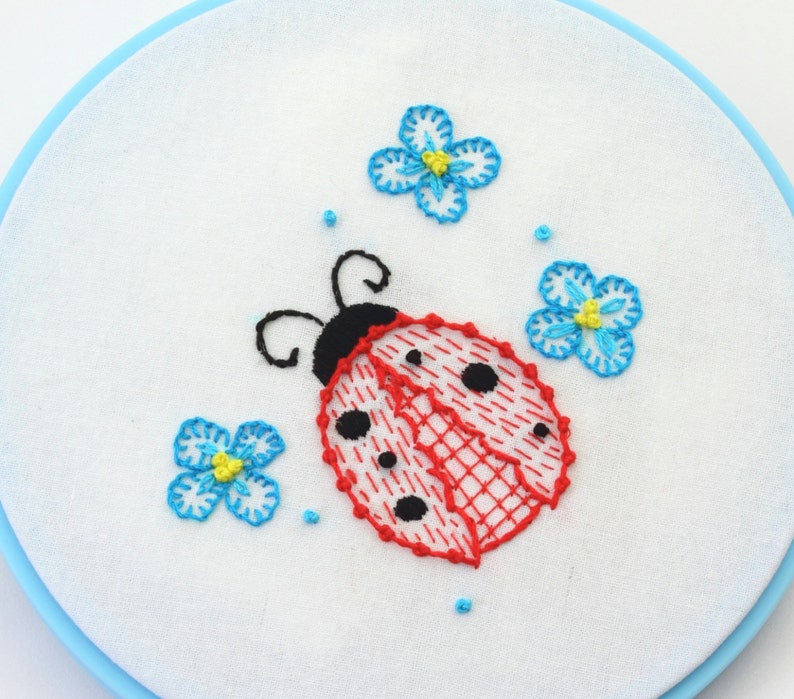 Ladybug Embroidery Pattern Mushroom design hand embroidery pattern image 1