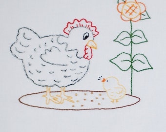 Chicken Embroidery Pattern Hen and chick embroidery pattern Chicken embroidery design