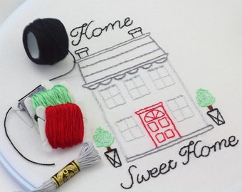 Home Sweet Home Motif de broderie main Design de maison La maison est là où le coeur est