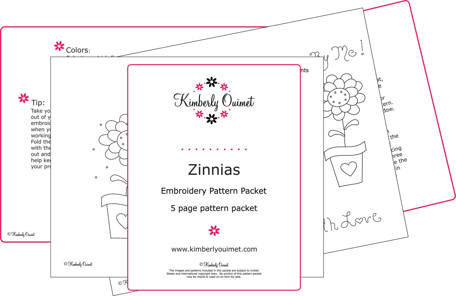 Zinnia Embroidery Pattern Flower Embroidery Design Summer Etsy UK