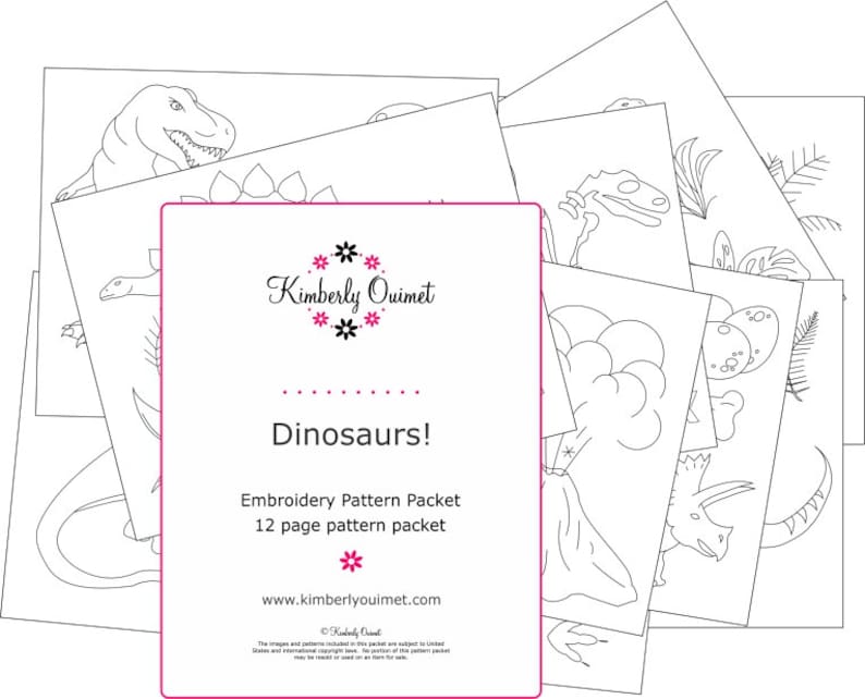 Dinosaur embroidery pattern dinosaur embroidery design  etsy