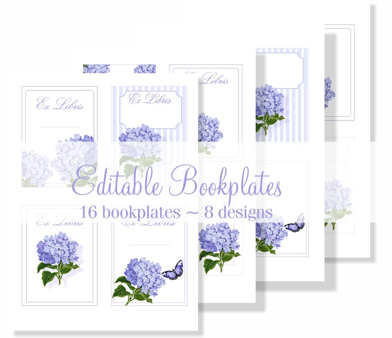 editable-bookplates-printable-bookplates-hydrangea-theme-etsy