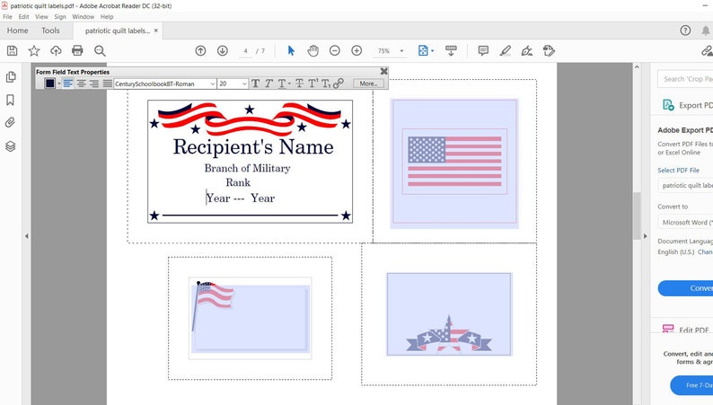 Patriotic Quilt Labels Editable Printable Quilt Labels image 2