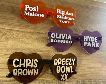 Personalised concert sunglasses | novelty glasses | concert glasses | heart glasses | custom glasses | party glasses | concert accessories