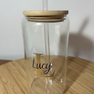 Personalised glass libbey cup | coffee can | bamboo lid | iced coffee | glass straw | custom name | glass cup | glass tumbler | reusable |