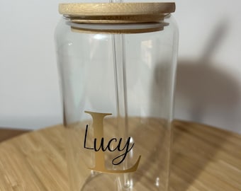 Personalizowany szklany kubek Libbey | puszka na kawę | bambusowe wieczko | mrożona kawa | szklana słomka | własne imię | szklany kubek | szklany kubek | wielokrotnego użytku |