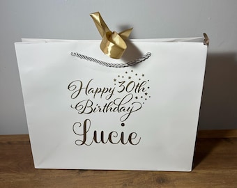 Personalised Birthday Gift bag With gold ribbon | luxury birthday gift | birthday bag | Any name | Any colour | Celebration | Gift idea|