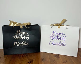 Personalised Birthday Gift bag With gold ribbon | luxury birthday gift | birthday bag | Any name | Any colour | Celebration | Gift idea|