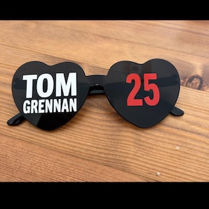 Personalised Tom grennan live concert sunglasses | novelty glasses | concert glasses | heart glasses | custom glasses | party glasses | tour