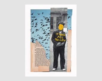 Hedendaagse collagekunstdruk - geel